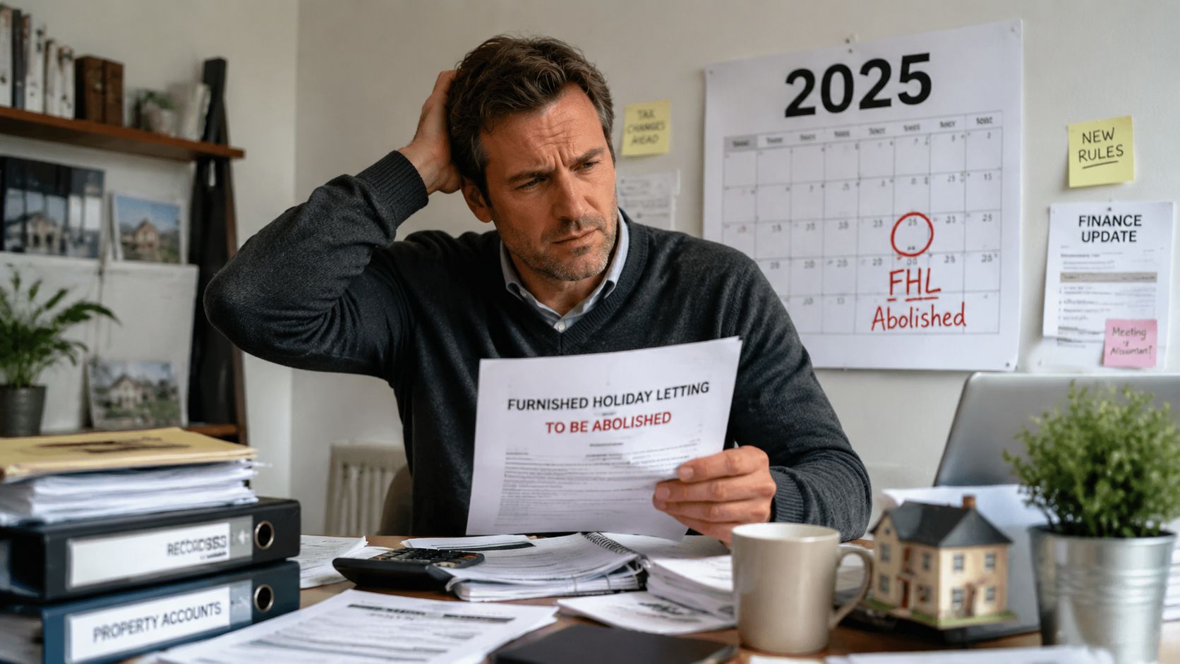 A concerned landlord looks at a document about the abolition of Furnished Holiday Letting tax rules.